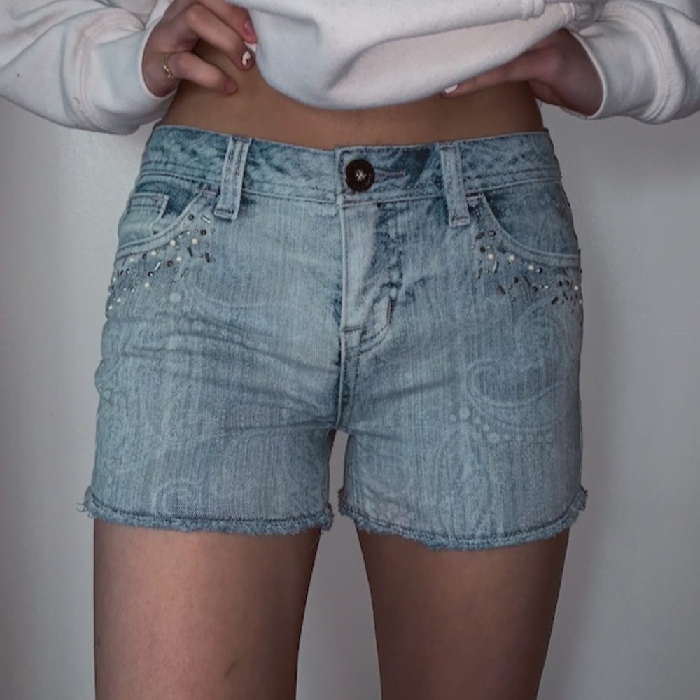 Bling Acid Wash High Rise Jean Shorts